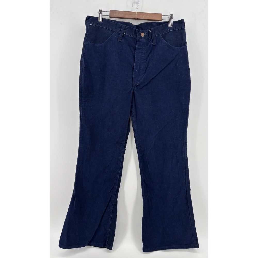 Vintage 70s Maverick Corduroy Flare Pants Mens 34x29 Blue Bell Bottom USA Made